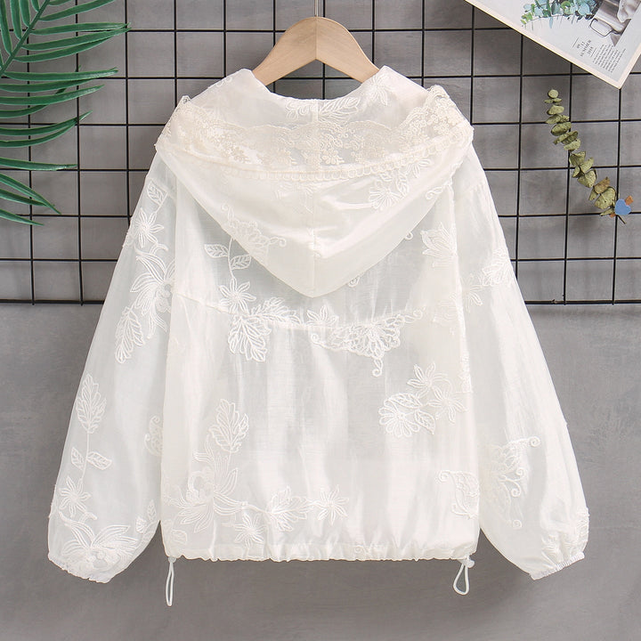 Women's transparent embroidered hoodie jacket with zipper and drawstring Mune Fashion