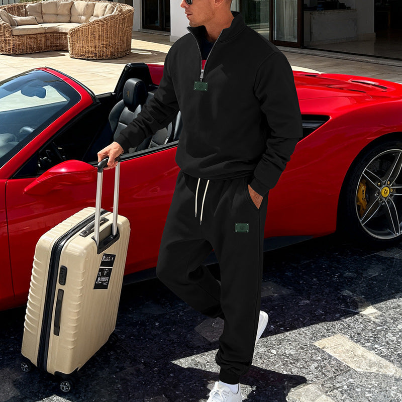 Men's comfortable half-zip sweat set with tapered joggers and elastic drawstring Mune Fashion