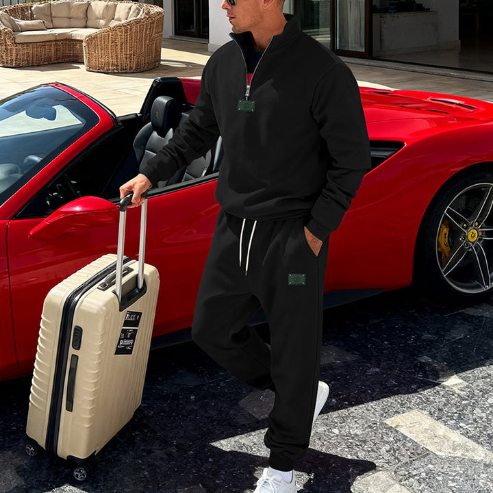 Men's comfortable half-zip sweat set with tapered joggers and elastic drawstring Mune Fashion