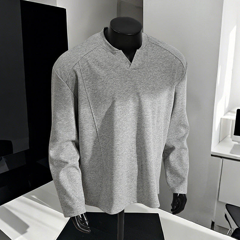 Men's Oversize Long Sleeve Shirt with V Notch Collar, minimalist cut and soft cotton blend Mune Fashion