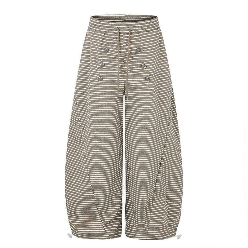 Women's Wide Palazzo Culotte Sweatpants with Drawstring Waistband and Decorative Button Placket Mune Fashion