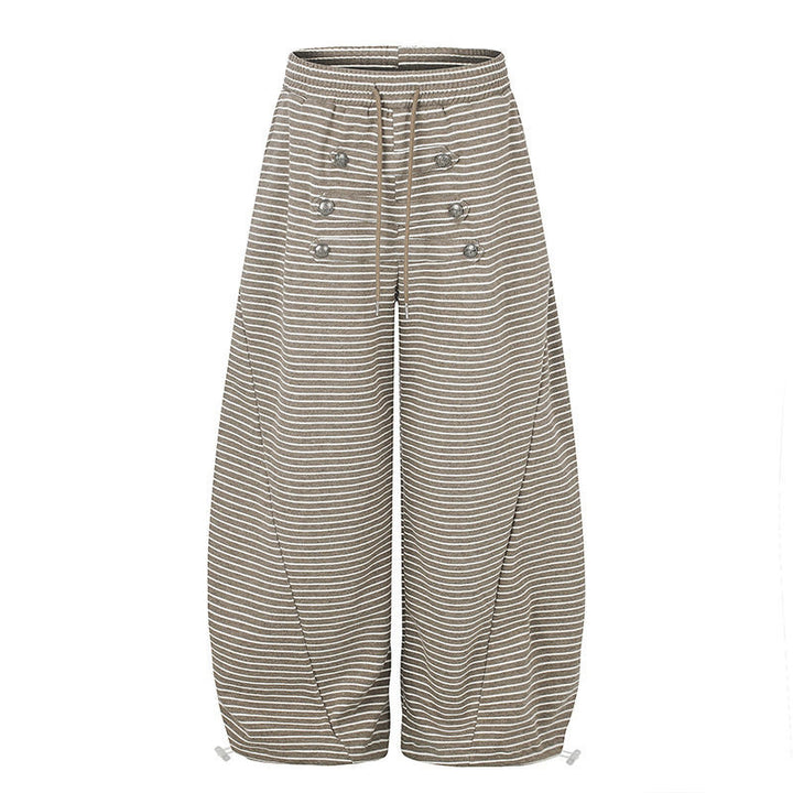 Women's Wide Palazzo Culotte Sweatpants with Drawstring Waistband and Decorative Button Placket Mune Fashion