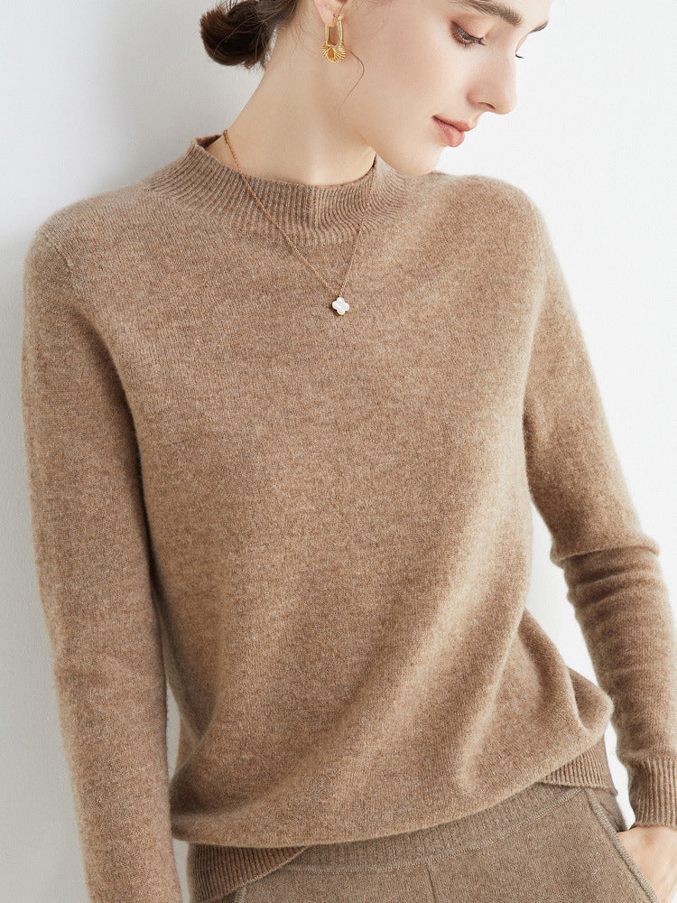 Women's Short Mock Neck Sweater in Cashmere Look with Light Fuzzy Texture Mune Fashion