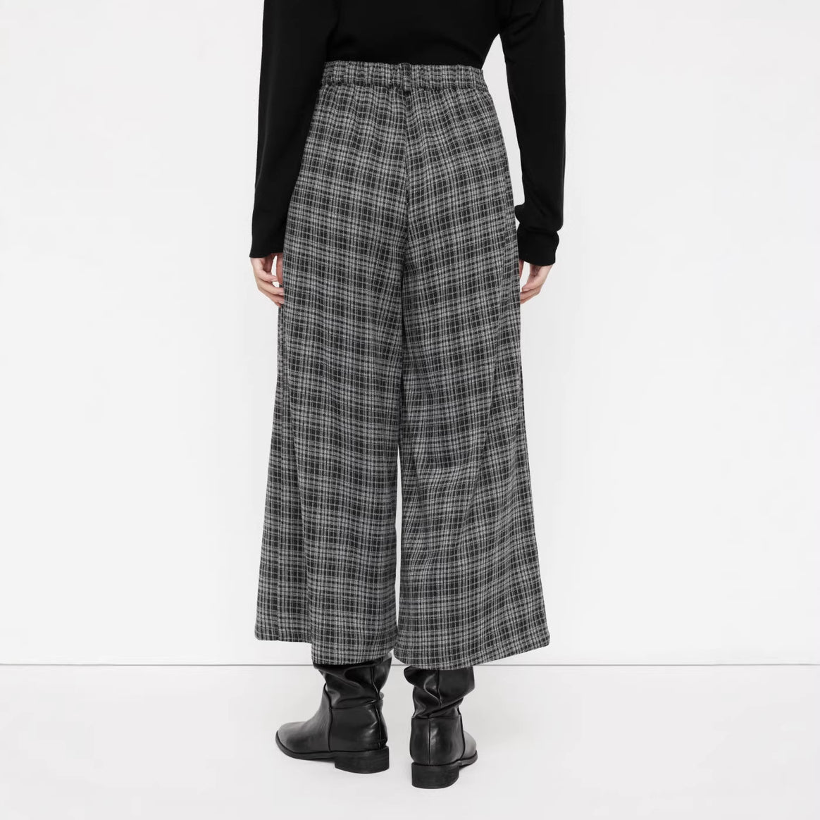 Women's wide culotte trousers with check pattern and high waist Drune