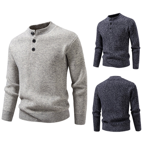 Men's fine knit henley pullover with short stand-up collar, button placket and ribbed cuffs Mune Fashion