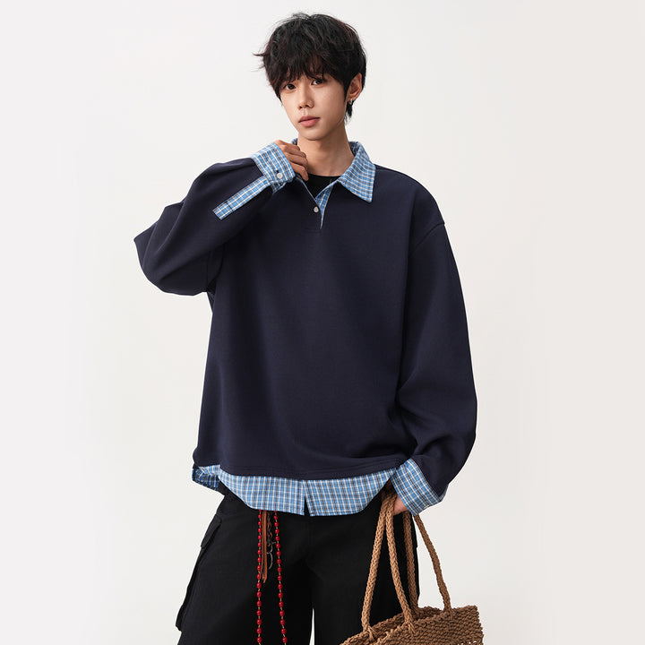 Men's Relaxed Fit Pullover with Removable Shirt Collar Mune Fashion