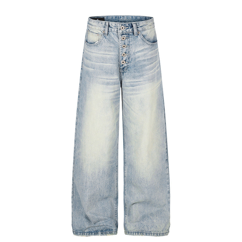 Women's High-Waist Wide Denim Palazzo Jeans with Button Fly and Used Wash Mune Fashion