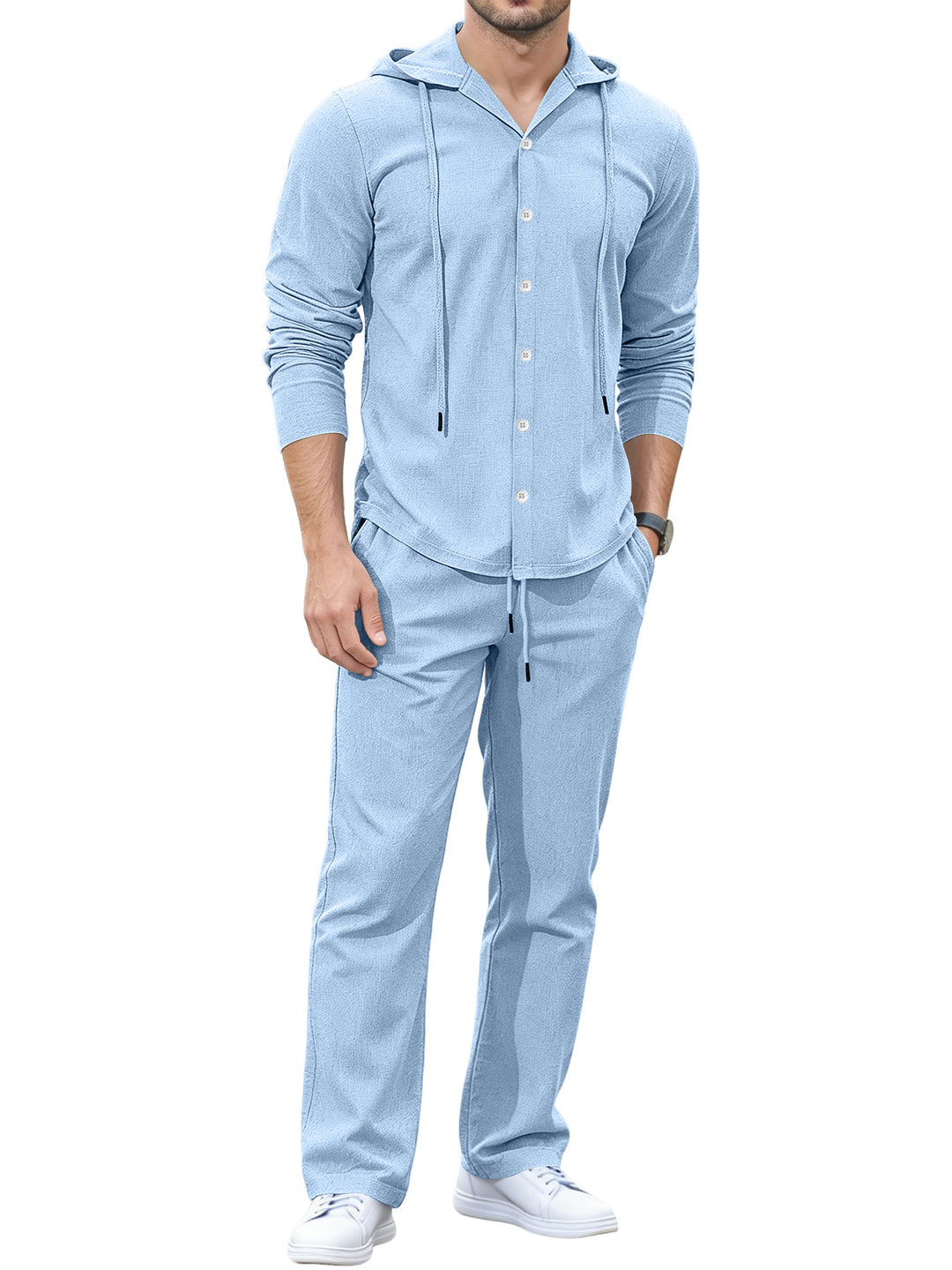 Men's Casual Button Hoodie Lounge Set made of Jersey with Drawstring and Comfort Jogger Mune Fashion