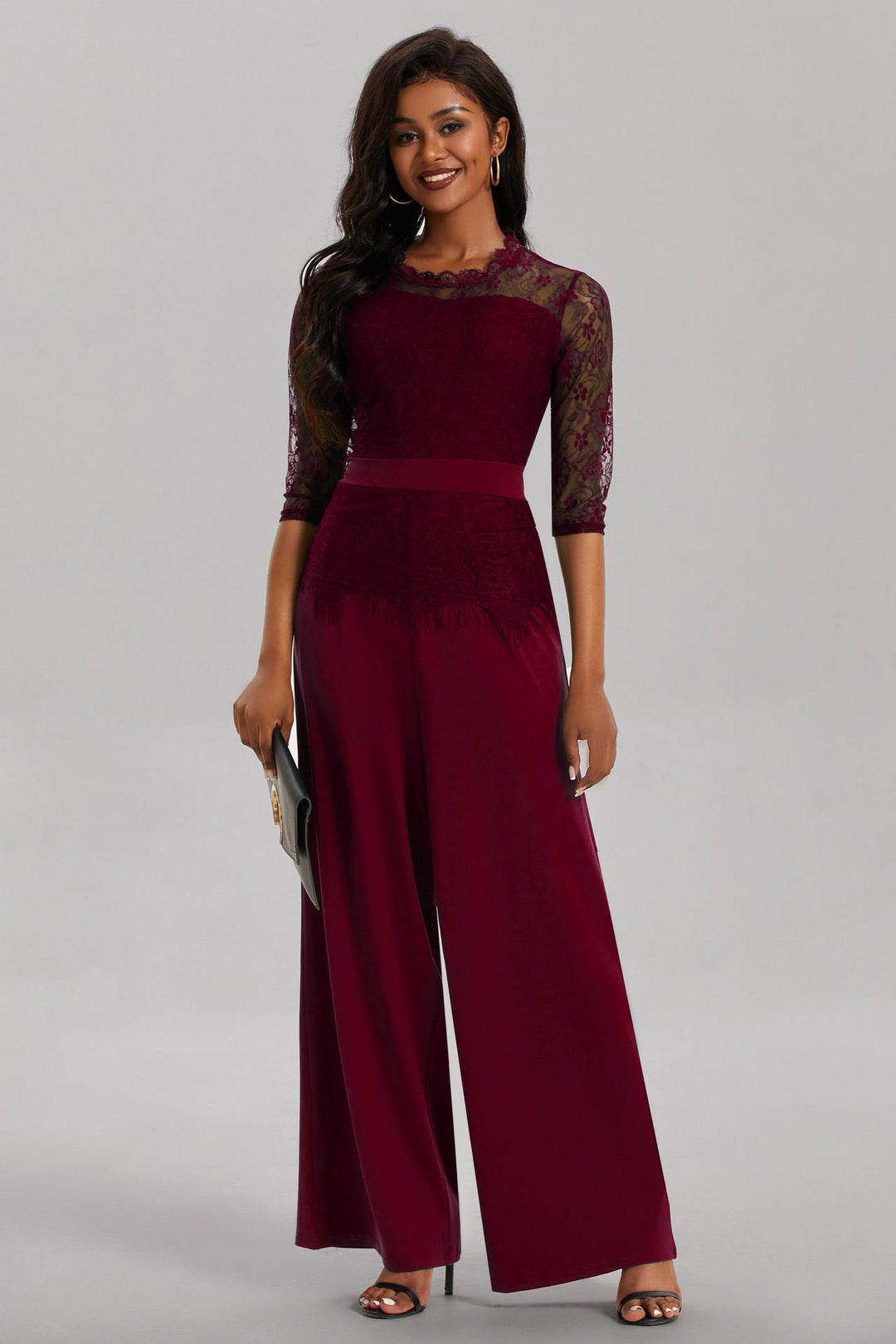 Elegant Women's Jumpsuit with Lace Sleeves and Wide Leg | Mune Fashion