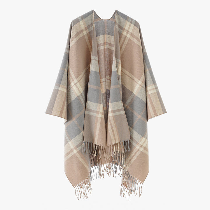Women's Rectangular Plaid Throw with Soft Wool Blend and Fringe Hem Mune Fashion