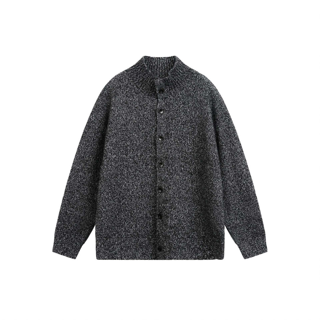 Women's Oversized Cardigan with Raised Ribbed Collar and Wooden Button Closure Mune Fashion