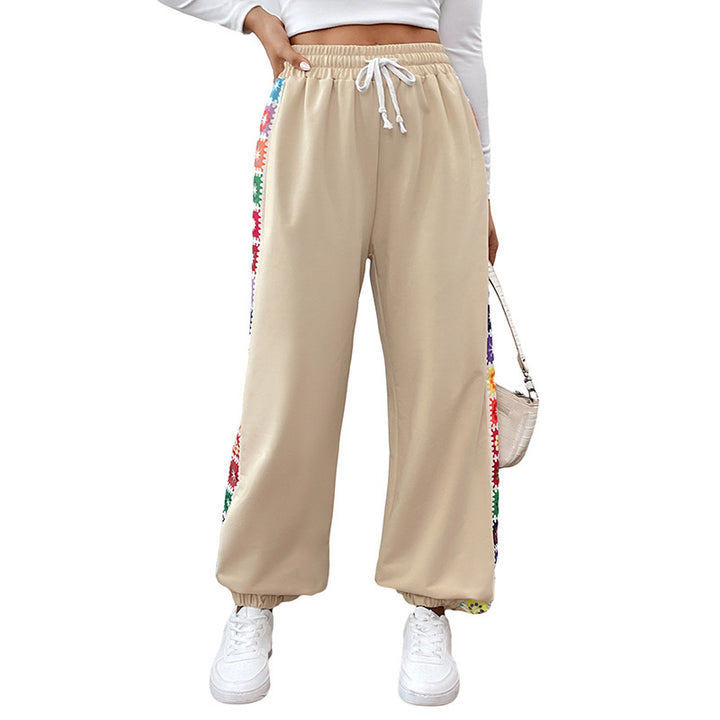 Women Loose Fit Jogging Pants with Elastic Waistband, Drawstring and Colorful Side Stripes Mune Fashion