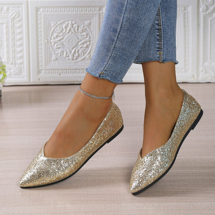 Women Glitter Ballet Flats with Pointed Toe and Flat Sole Mune Fashion