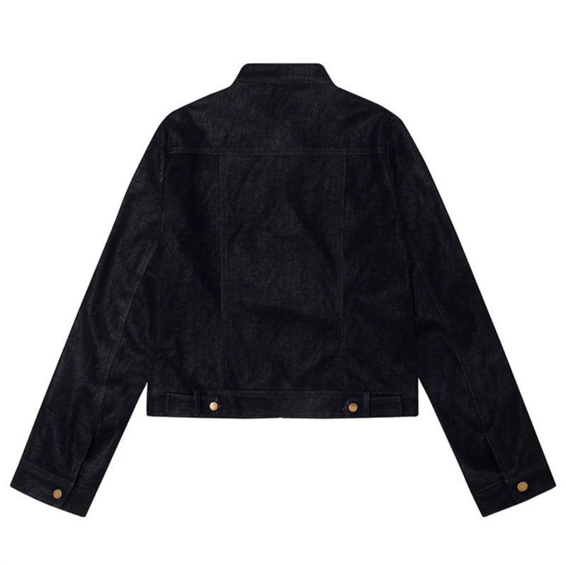 Women Short Cut Faux Leather Jacket in Vintage Moto Style Mune Fashion