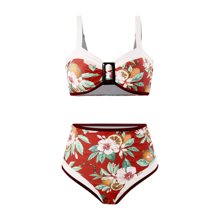 Women's High-Waisted Bikini Set with Floral Pattern and Adjustable Straps Mune Fashion