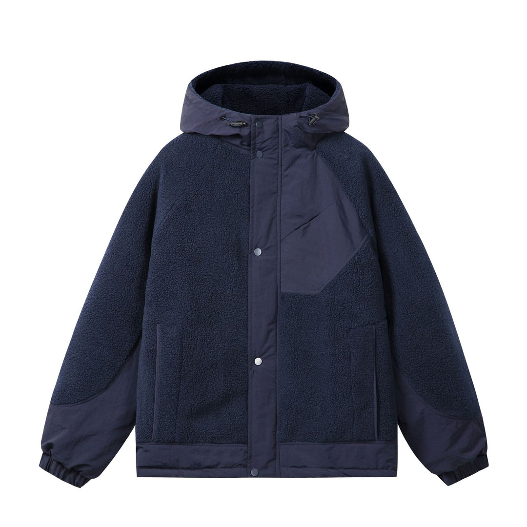Unisex Boxy Fleece Jacket with Hood and Contrasting Nylon Inserts Mune Fashion