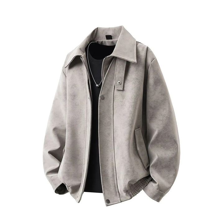Men's Boxy Transitional Jacket with Suede Look, Concealed Zipper & Variable Collar Mune Fashion