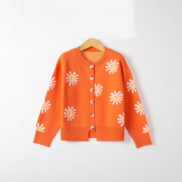 Women's Oversize Knit Cardigan with Flower Appliqué, Mother-of-Pearl Buttons and Wave Hem Mune Fashion