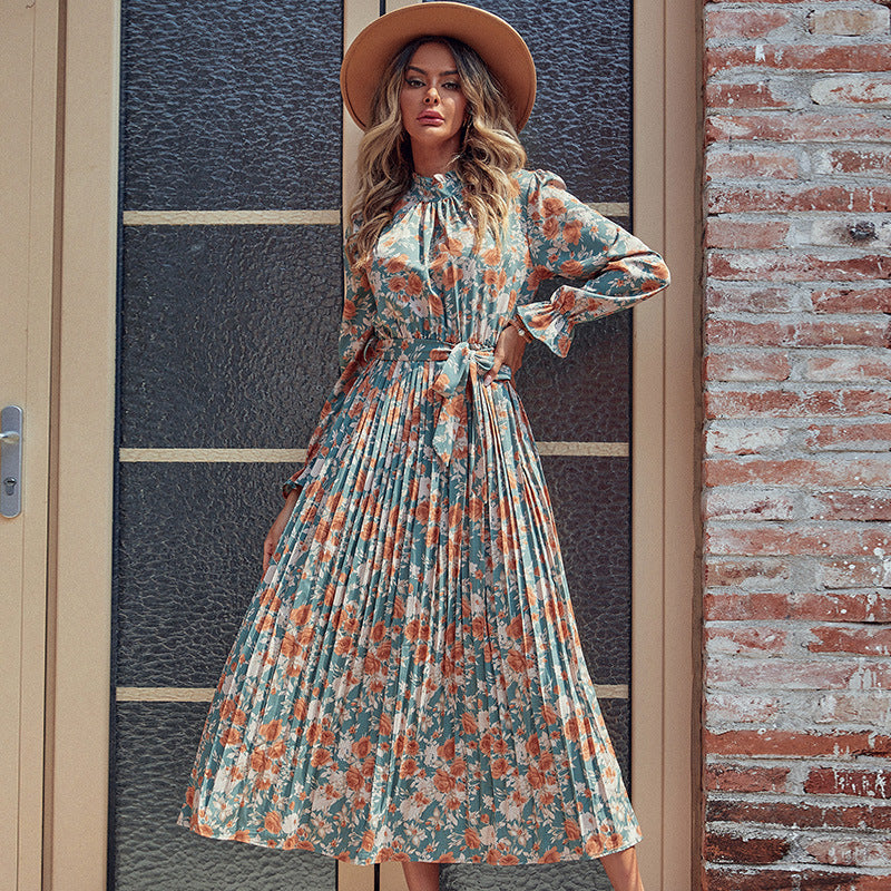 Women's Midi Dress with Floral Design and Tying Details Mune Fashion