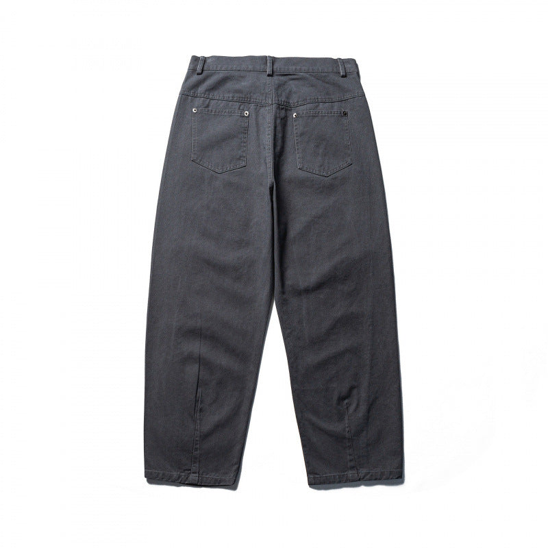 Men's Wide Tapered Denim Pants with High Waist and Prominent Step Closures Mune Fashion