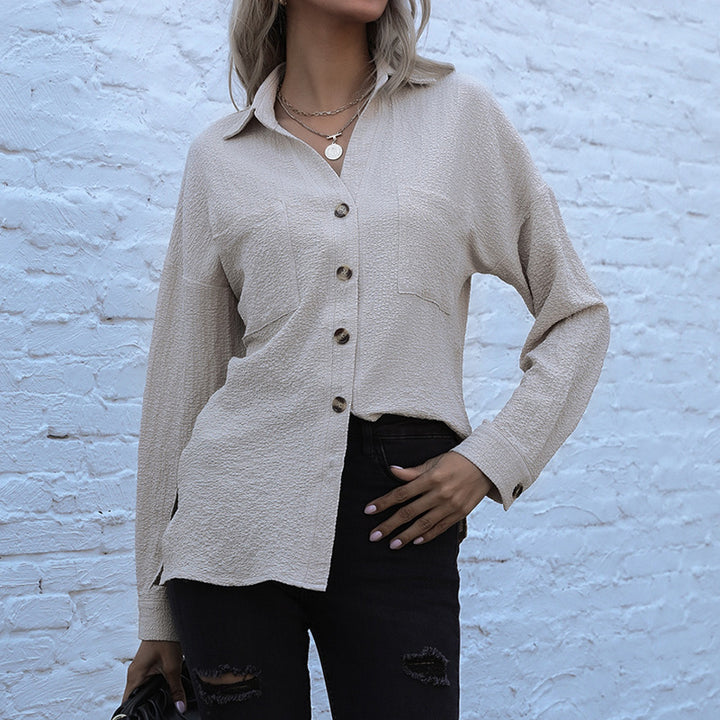 Women's Structured Oversized Shirt Blouse with Breast Pockets and Button Placket Mune Fashion