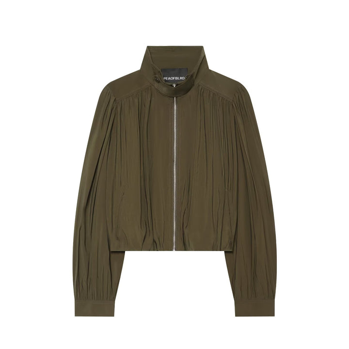 Women’s two-piece set of pleated cropped blouse with stand-up collar and wide cargo pants Drune