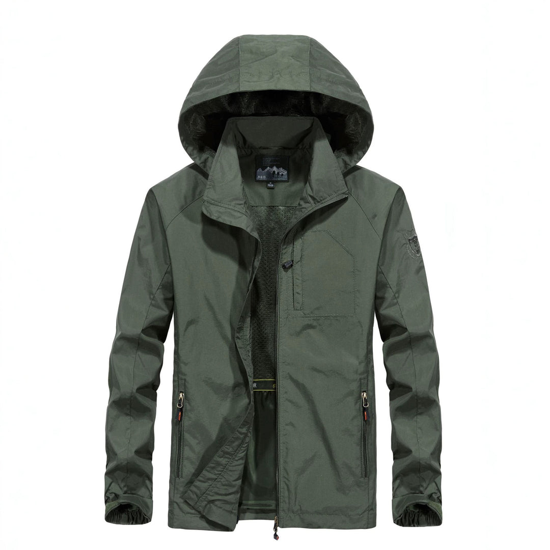 Men's Lightweight All-Weather Field Jacket with Hood, Mesh Lining, and Zippered Pockets Mune Fashion