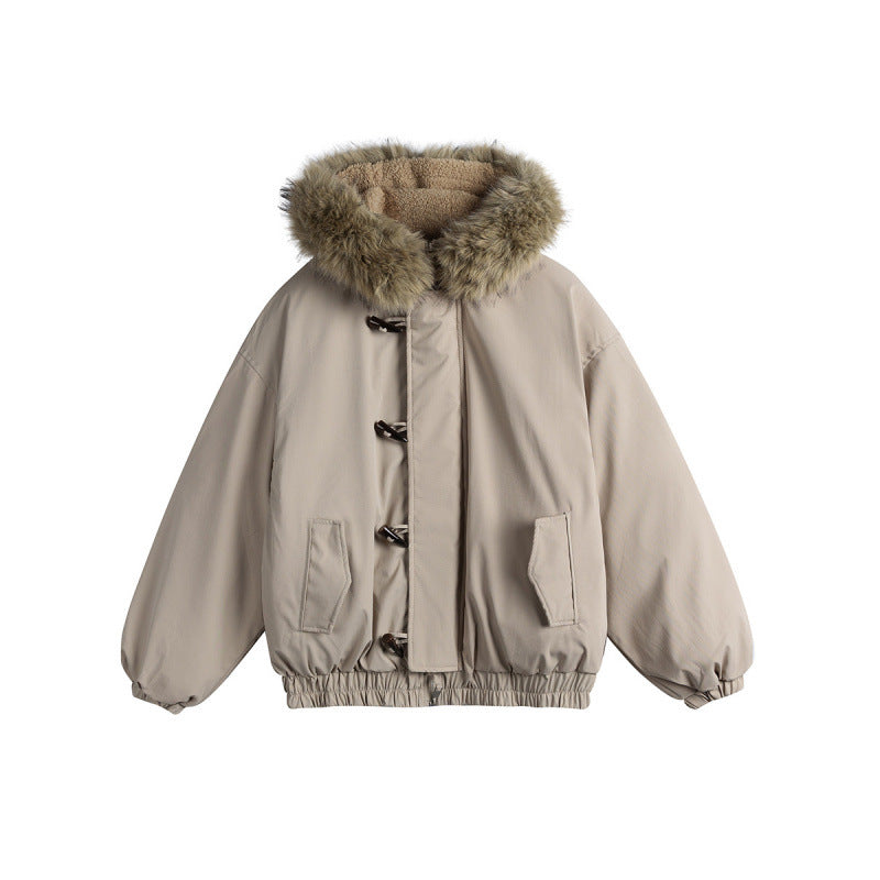 Unisex Padded Hooded Jacket in Boxy Cut with Teddy Lining, Faux Fur Collar and Toggle Closures Mune Fashion