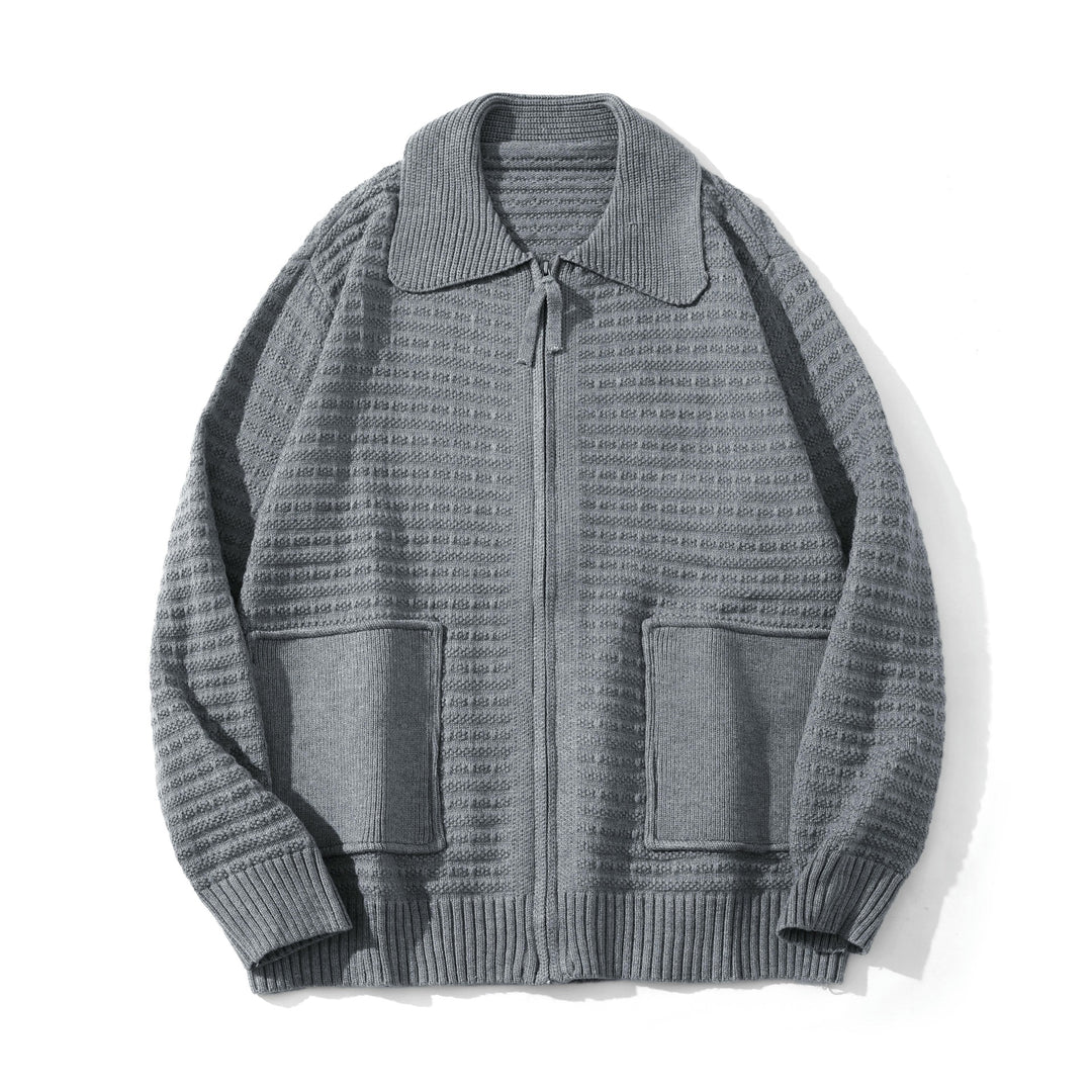 Unisex Structured Zip Knit Cardigan with Large Lapel Collar Mune Fashion