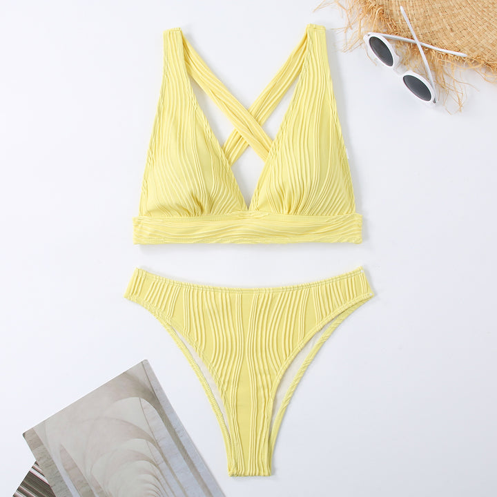 Women's Pleated Bikini with Cross-Back Design Mune Fashion