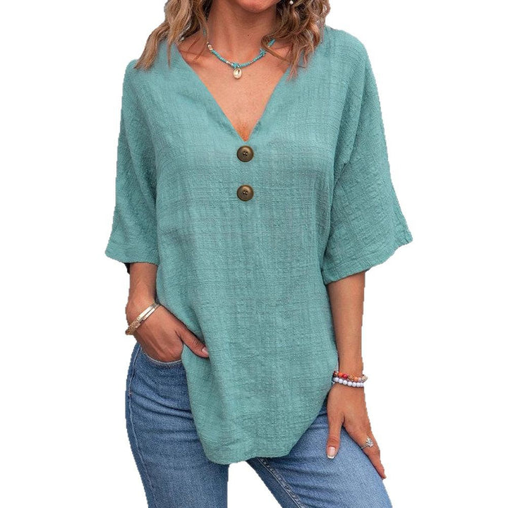 Women V-Neck Blouse with Button Details Mune Fashion