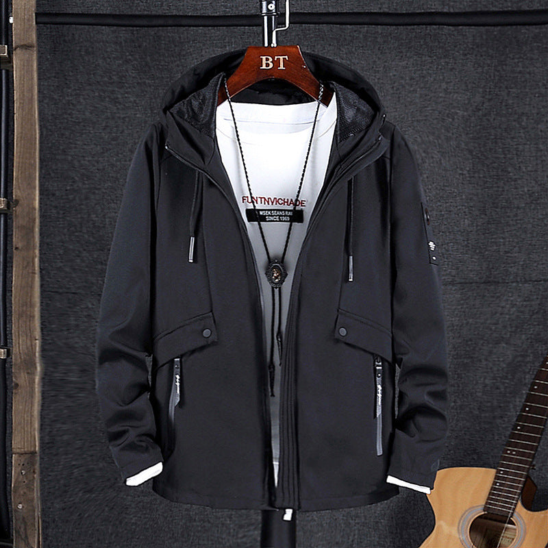 Men's Softshell Field Jacket with Hood, Concealed Two-Way Zipper and Multiple Utility Pockets Mune Fashion