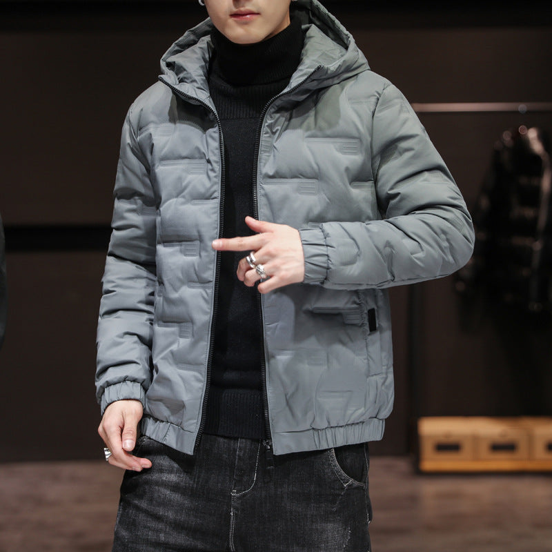 Men's Lightweight Quilted Hooded Jacket with Thermal Insulation and Elastic Hem