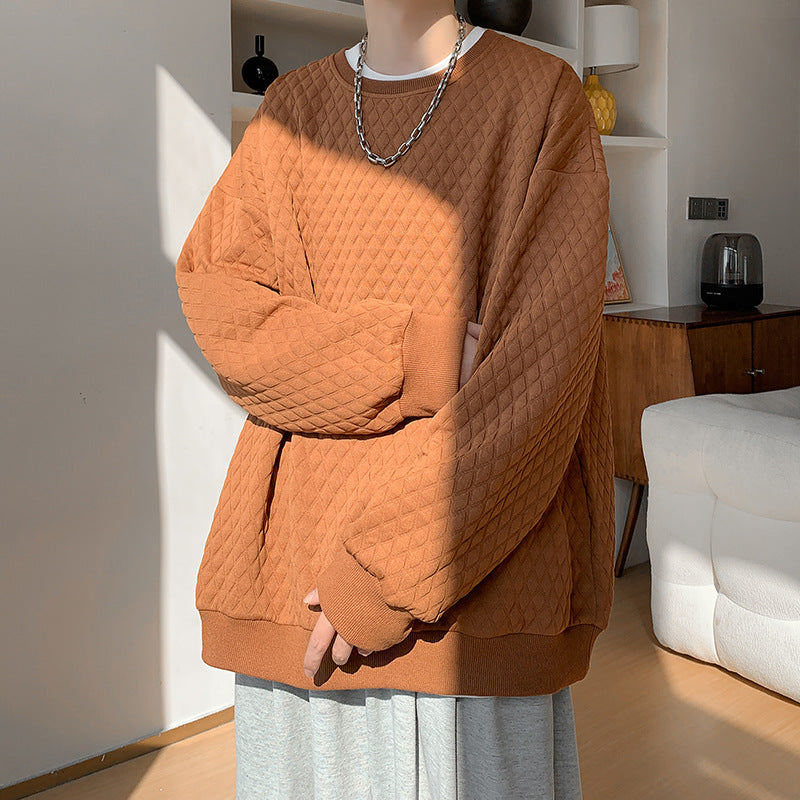 Men's Oversize Quilt Sweatshirt with Diamond Pattern and Ribbed Cuffs Mune Fashion