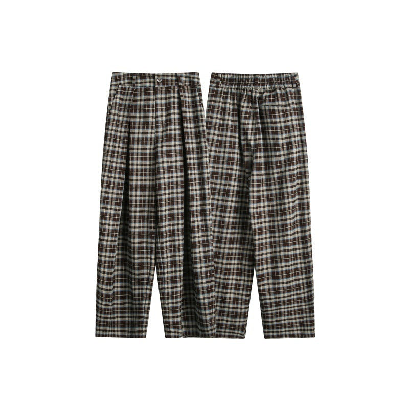 Ladies High-Waisted Checked Pleated Trousers in Wide Culotte Cut Mune Fashion