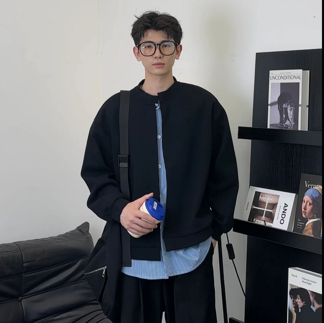 Men's sweatshirt in layered look with concealed button placket and round neckline Mune Fashion