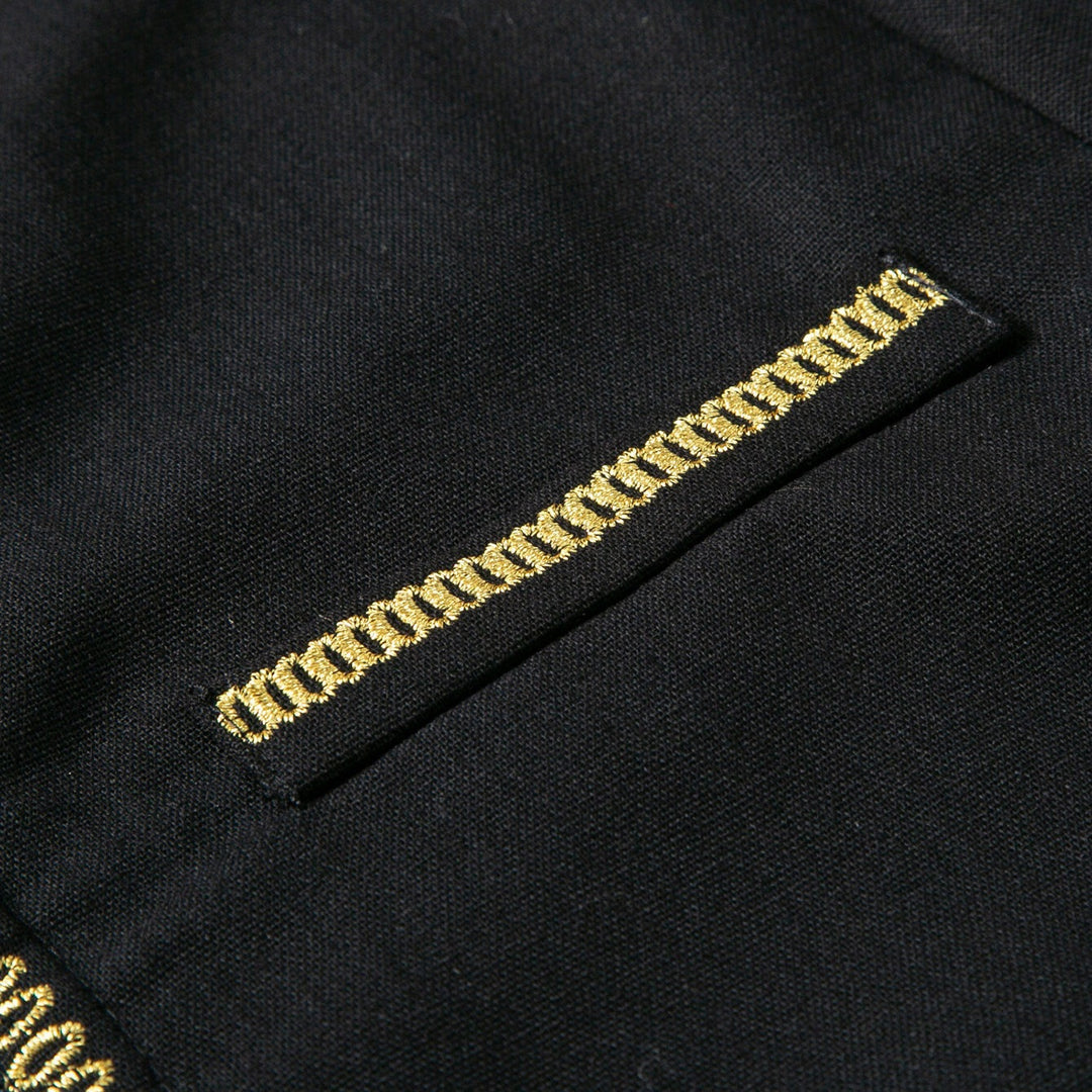 Men's Elegant Long Tunic with Round Neckline, Front Zipper and Golden Decorative Embroidery Mune Fashion
