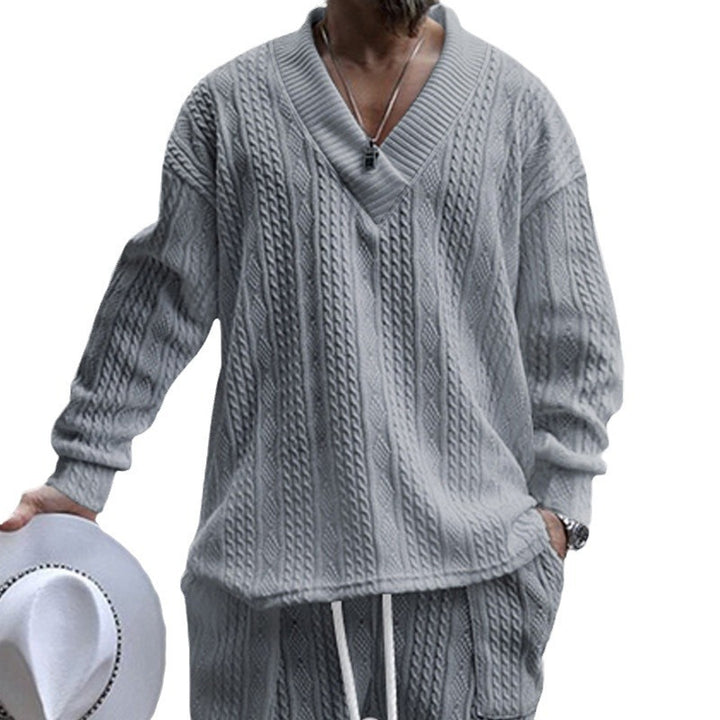 Men's cable knit set with deep V-neck and drawstring joggers Mune Fashion