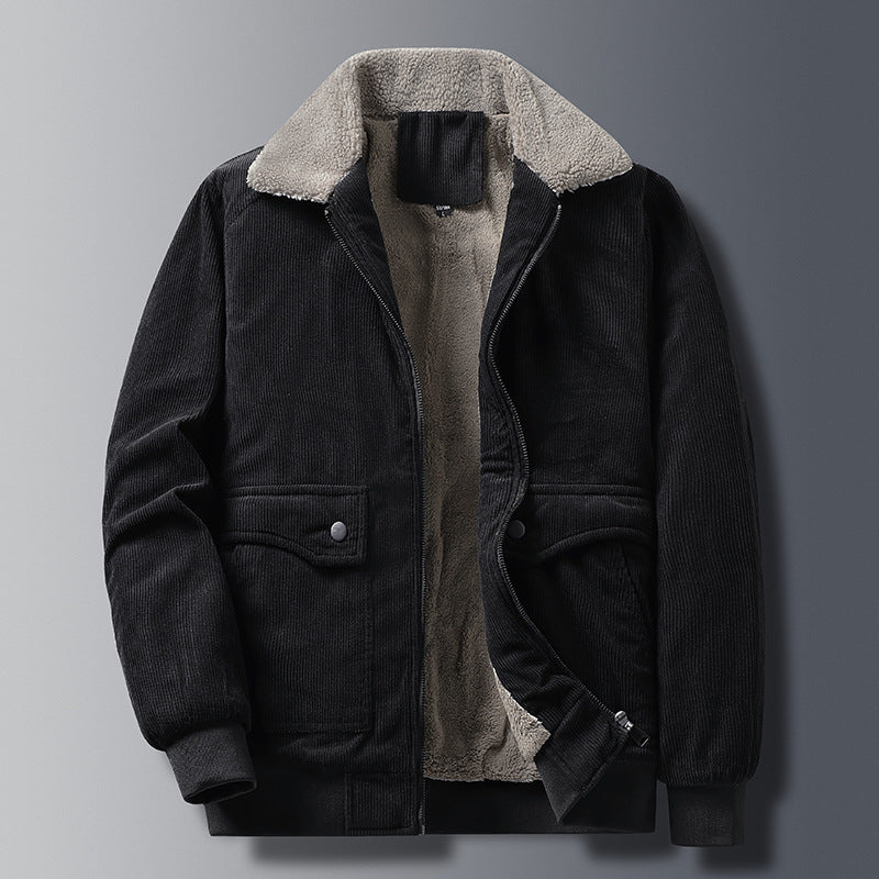 Men's cord jacket in worker style with sherpa lining, zipper and ribbed cuffs Mune Fashion