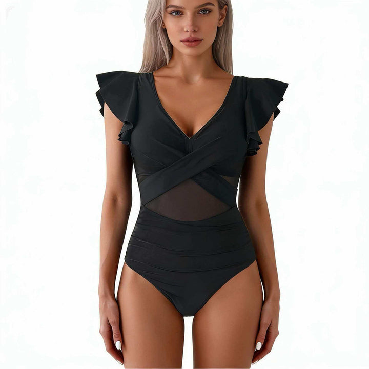 Women Elegant Swimsuit with Refined Ruffle Details and Transparent Insets Mune Fashion