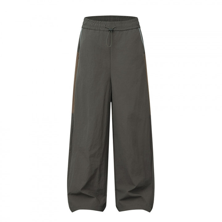 Women Wide Cargo-Style Pants with Elastic Waistband, Drawstring and Side Inset Details Mune Fashion