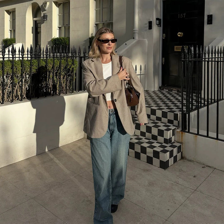 Women Oversize Glencheck Blazer with boxy silhouette and patch pockets Mune Fashion