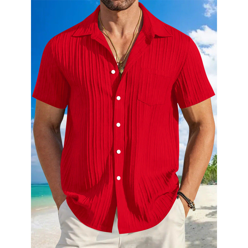 Men's Short Sleeve Crinkle Shirt with Notch Collar and Chest Pocket Mune Fashion