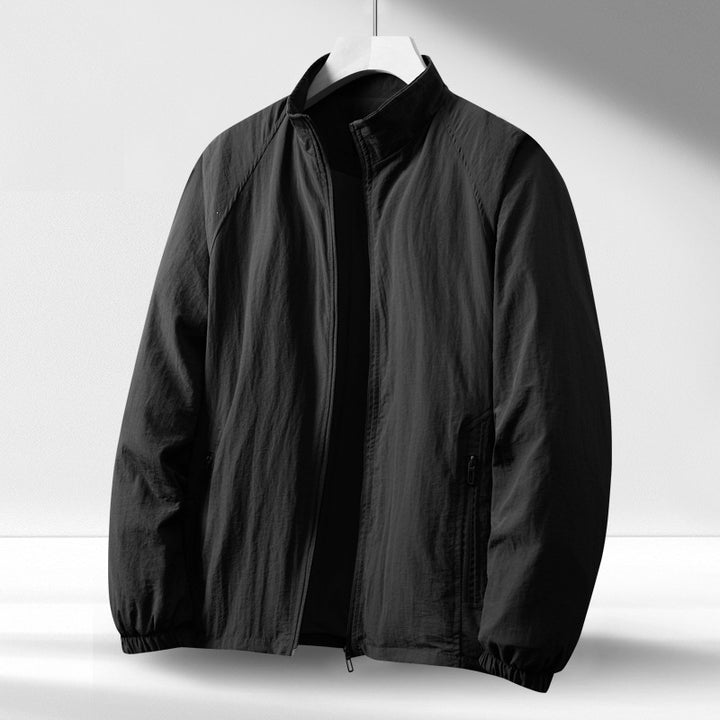 Men's Lightweight Windproof Zip-Up Blouson Jacket with Stand-Up Collar and Elastic Cuffs Mune Fashion