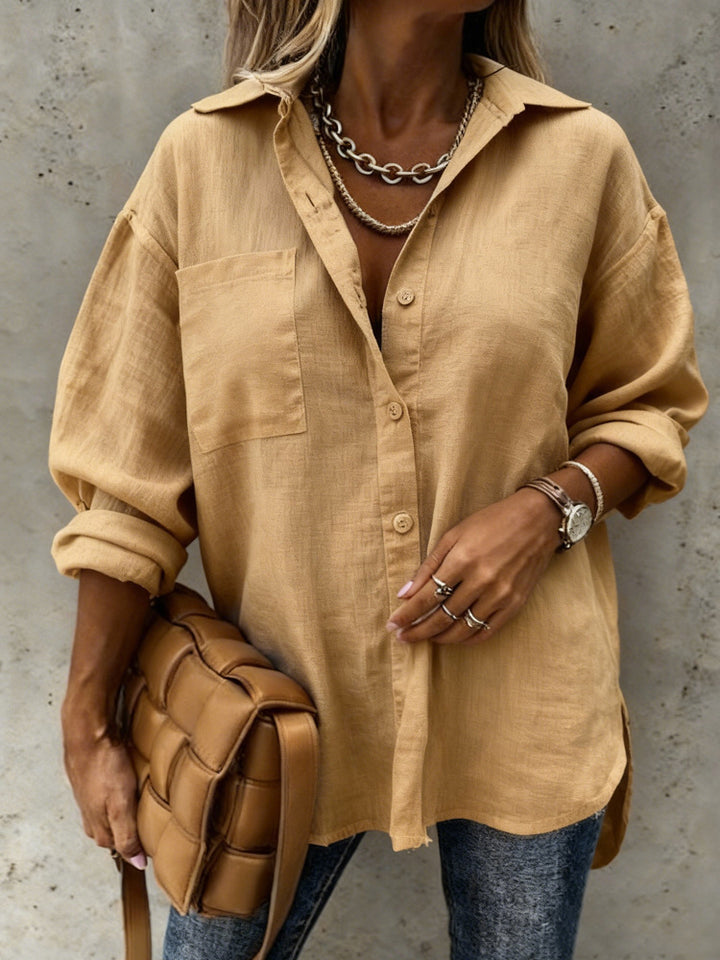 Women Light and Casual Blouse with Chest Pocket Mune Fashion