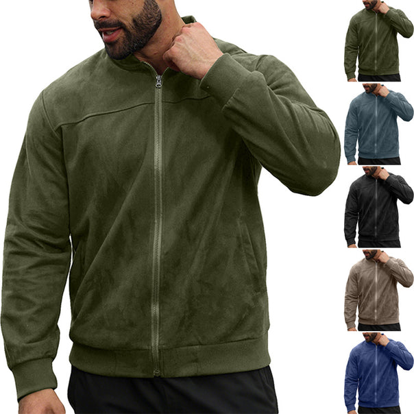 Men's subtle velour bomber jacket with stand-up collar, full zip and ribbed cuffs Mune Fashion
