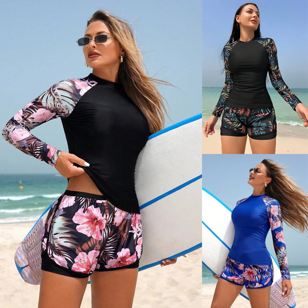 Women Long Sleeve Surf Shirt with Comfortable Shorts Mune Fashion