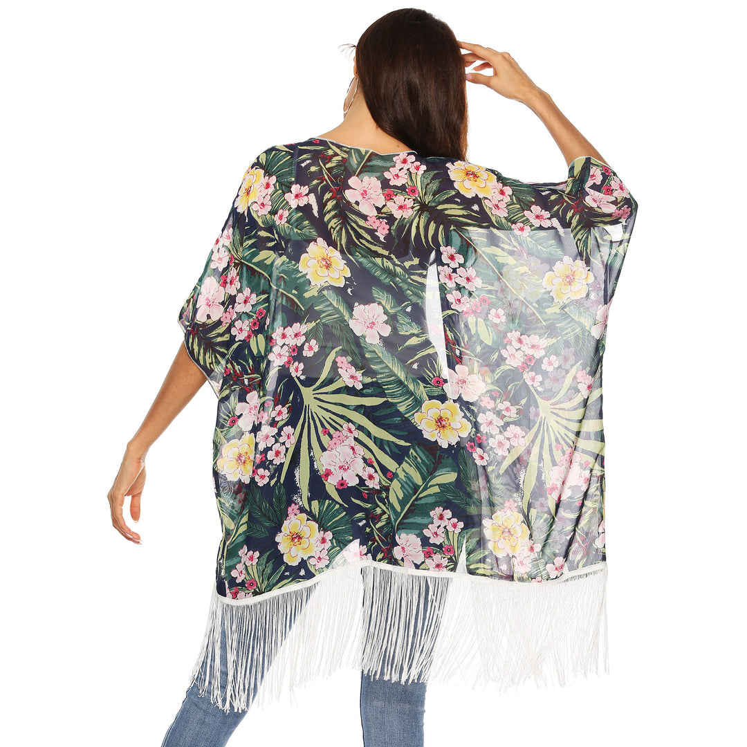 Women's kimono with floral design and fringes Mune Fashion