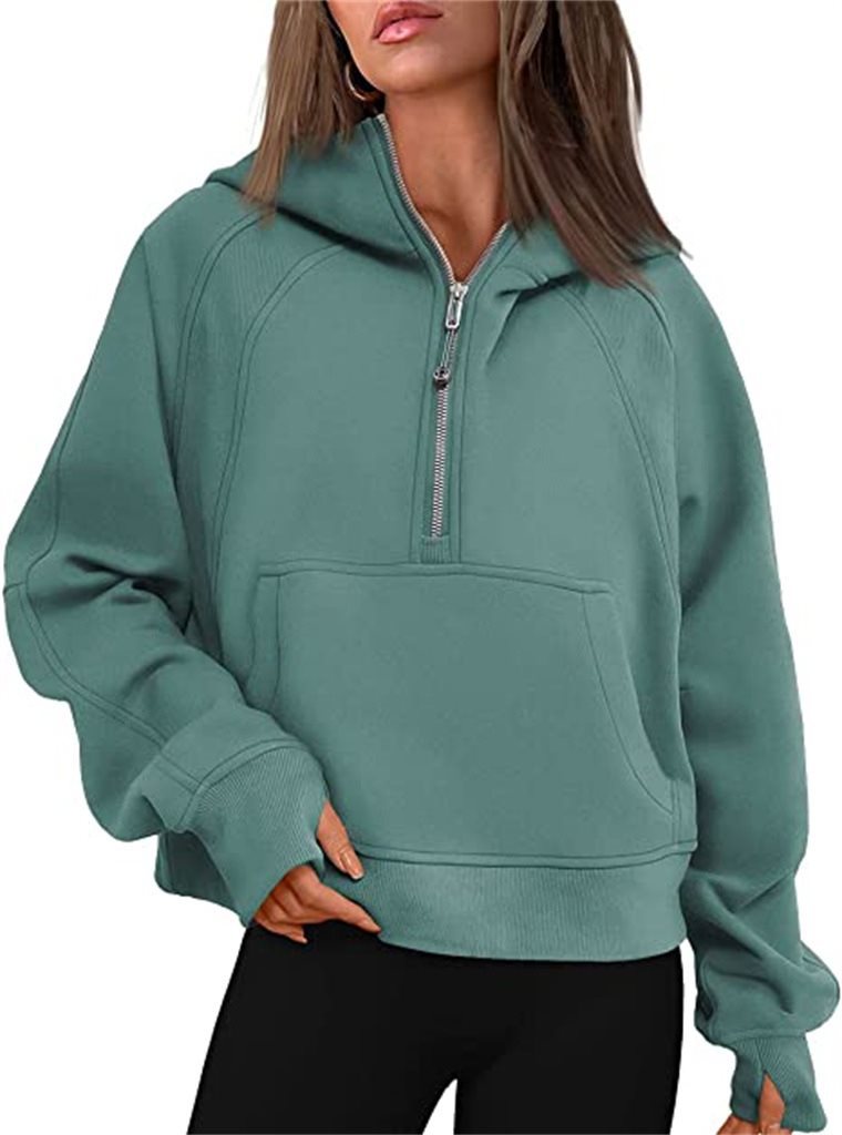 Women's short cut hoodie with half zipper and kangaroo pocket Mune Fashion