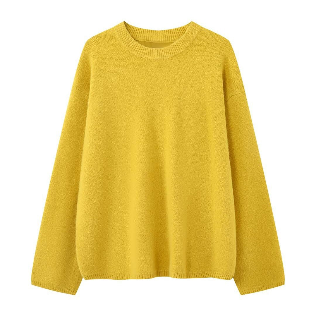 Women Soft Angora-Optic Round Neck Sweater with Loose Oversize Silhouette Mune Fashion
